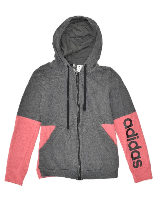 ADIDAS Womens Graphic Zip Hoodie Sweater UK 8/10 Small Grey Colourblock