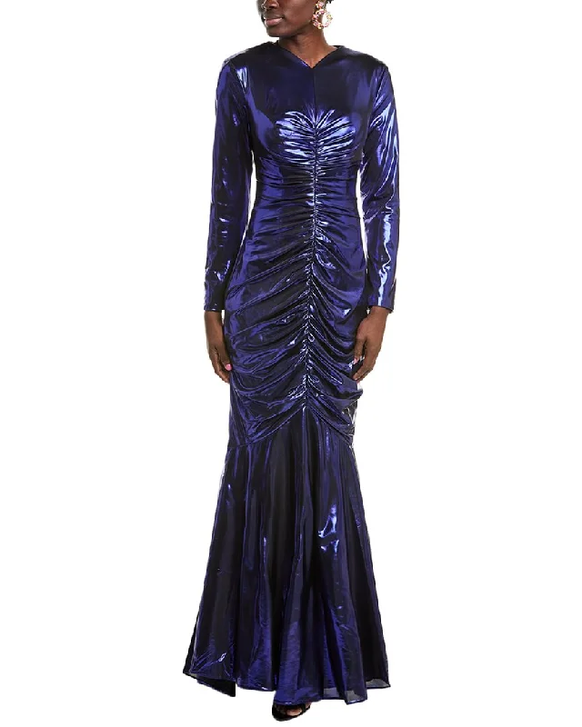 Rene Ruiz Hand-Draped Metallic Stretch Gown