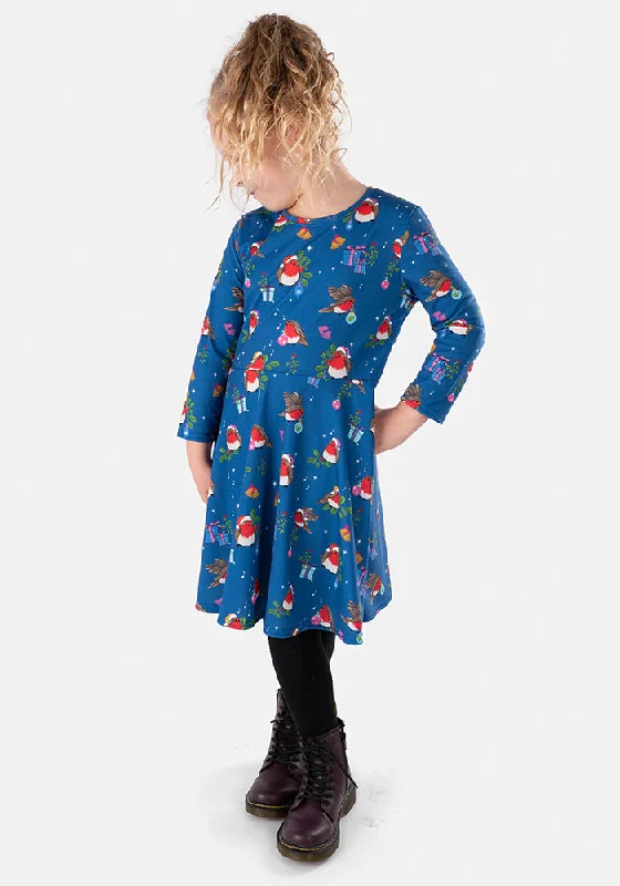 Children's Christmas Robin Print Dress (Rudy)