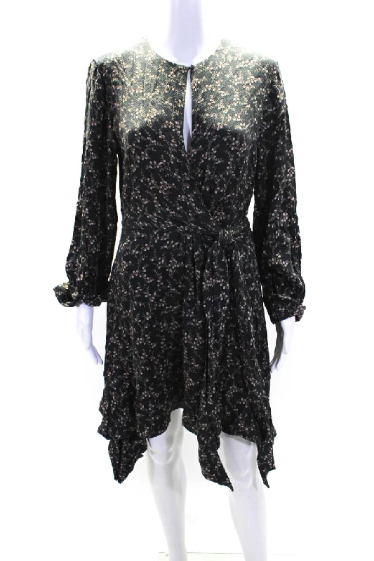 Jonathan Simkhai Womens Back Zip Keyhole Knotted Floral Silk Dress Black