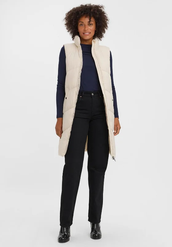 Vero Moda Sala Long Padded Gilet, Oatmeal