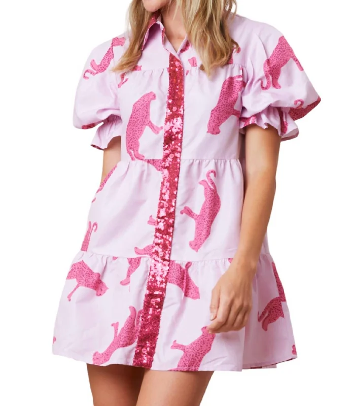 Cheetah Print Poplin Shirt Dress In Pink