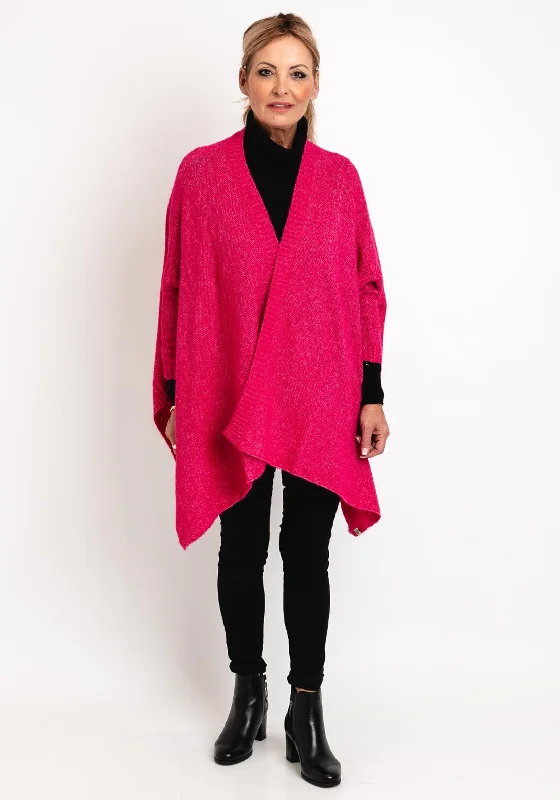 Surkana One Size Open Short Knit Poncho, Fuchsia