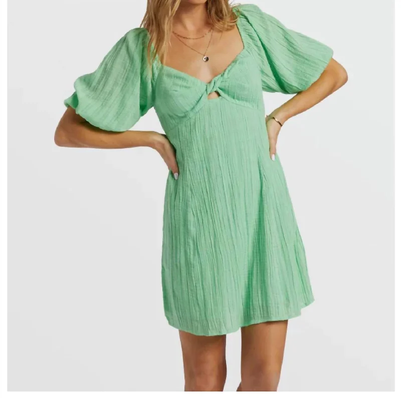 Sol Puff Sleeve Mini Dress In Green