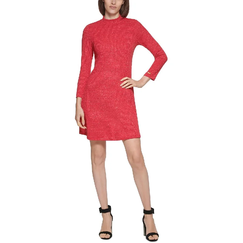 Womens Metallic-Knit A-Line Sweaterdress