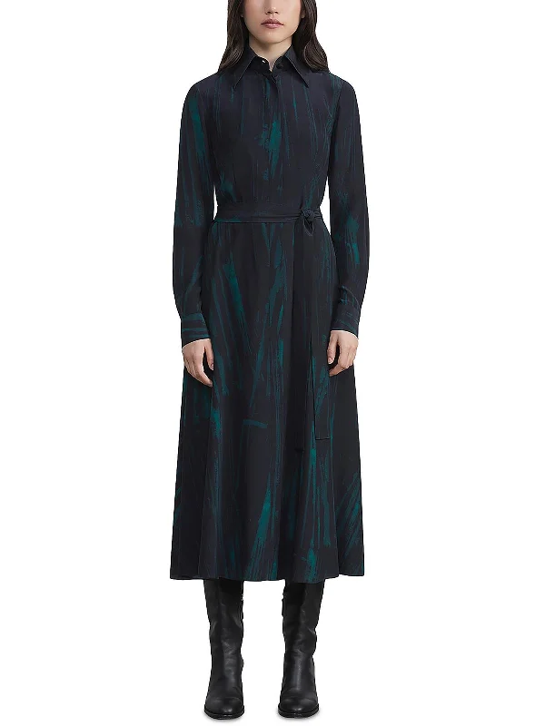 Womens Silk Midi Shirtdress