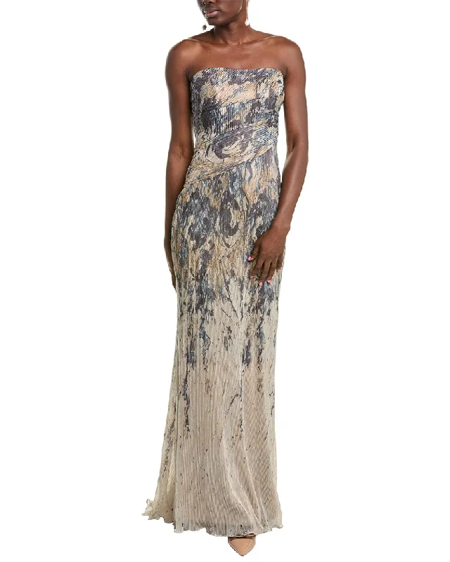 Rene Ruiz Strapless Printed Lace Mermaid Gown