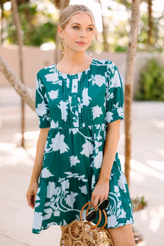 Here For You Green Floral Babydoll Dress