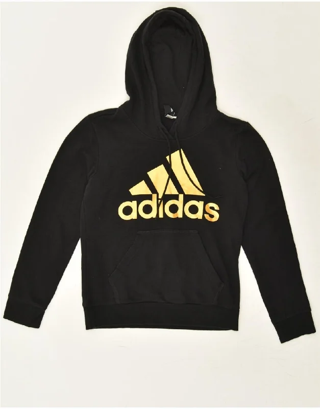 ADIDAS Womens Graphic Hoodie Jumper UK 12 Medium Black Cotton