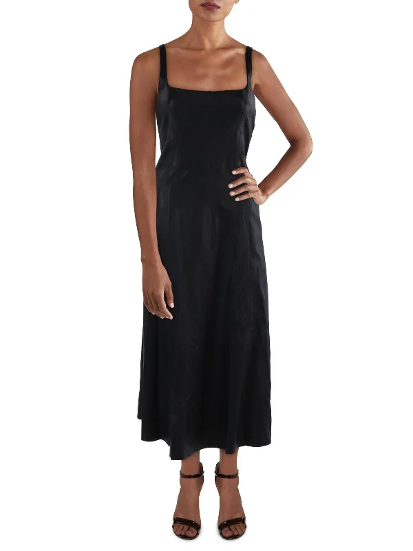 Womens Leather Sleeveless Midi Dress