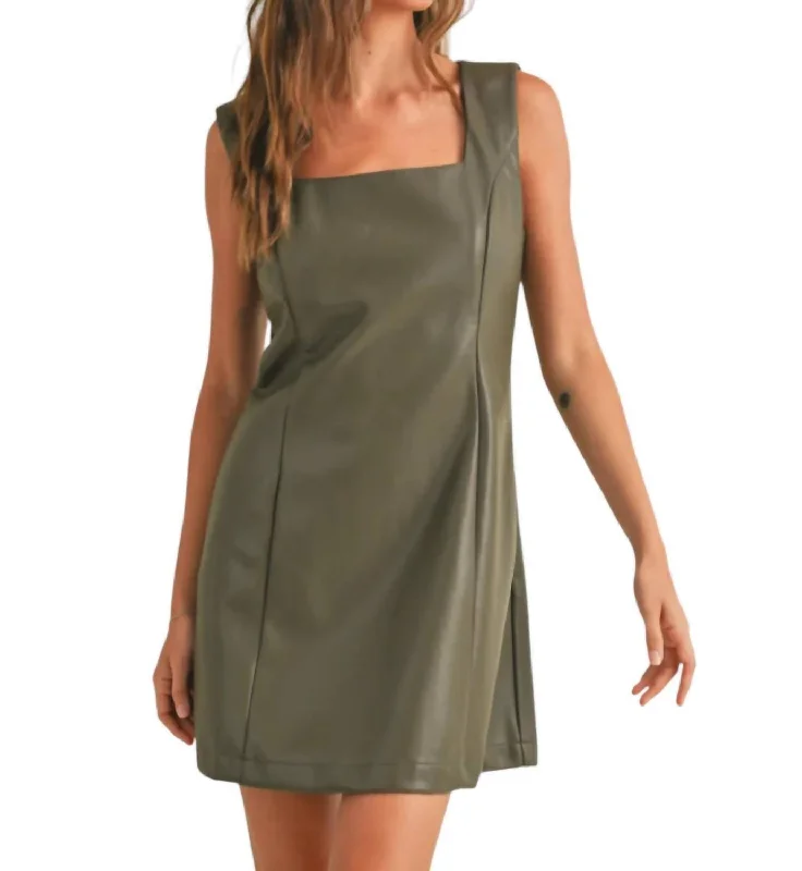 Faux Leather Mini Dress In Olive