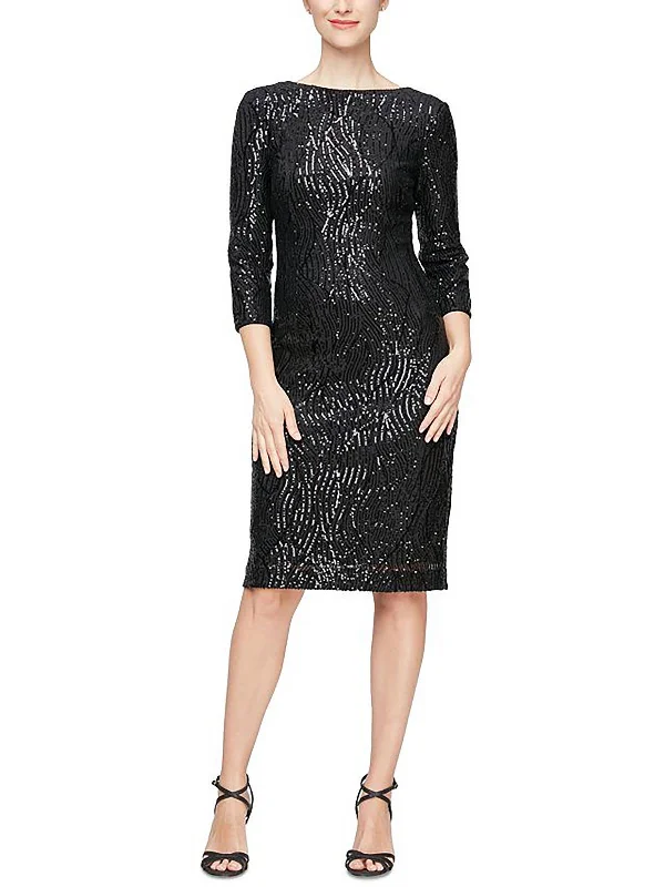 Womens Sequined Above Knee Sheath Dress