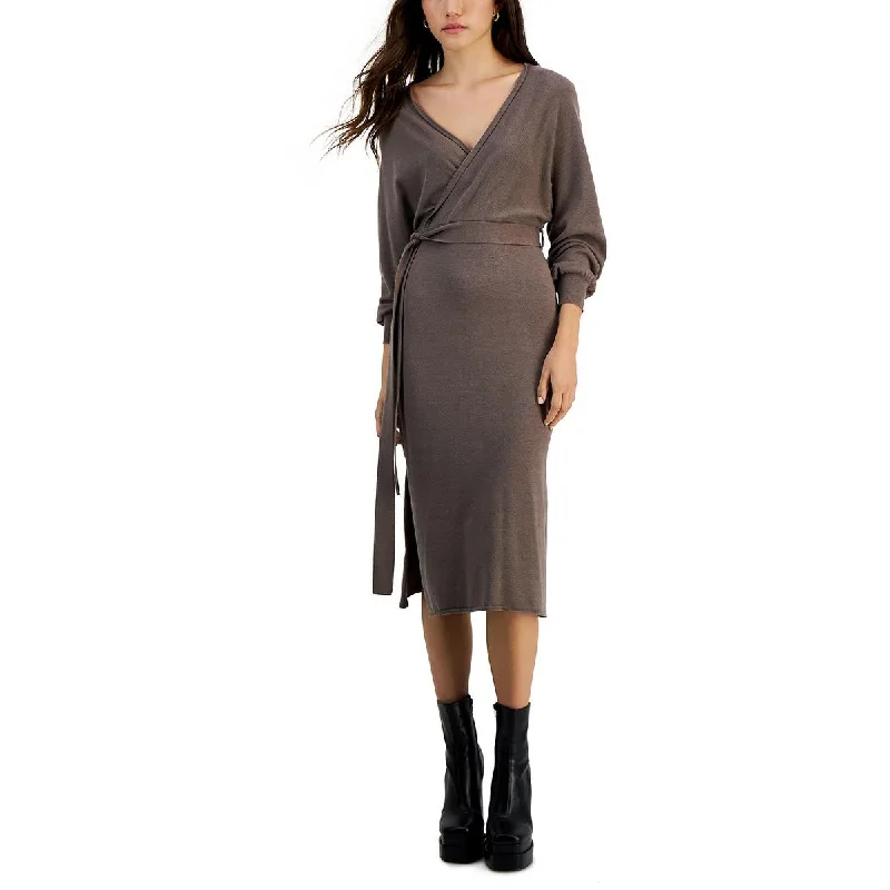 Petites   Womens Surplice Midi Sweaterdress