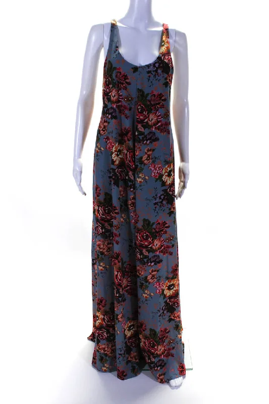 Emilia Wickstead Womens Floral Print Sleeveless Maxi Dress Blue