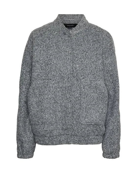 Vero Moda Amber Elite Faux Wool Bomber Jacket, Medium Grey