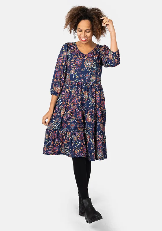 Vaughn Spiced Paisley Print Tiered Hem Dress