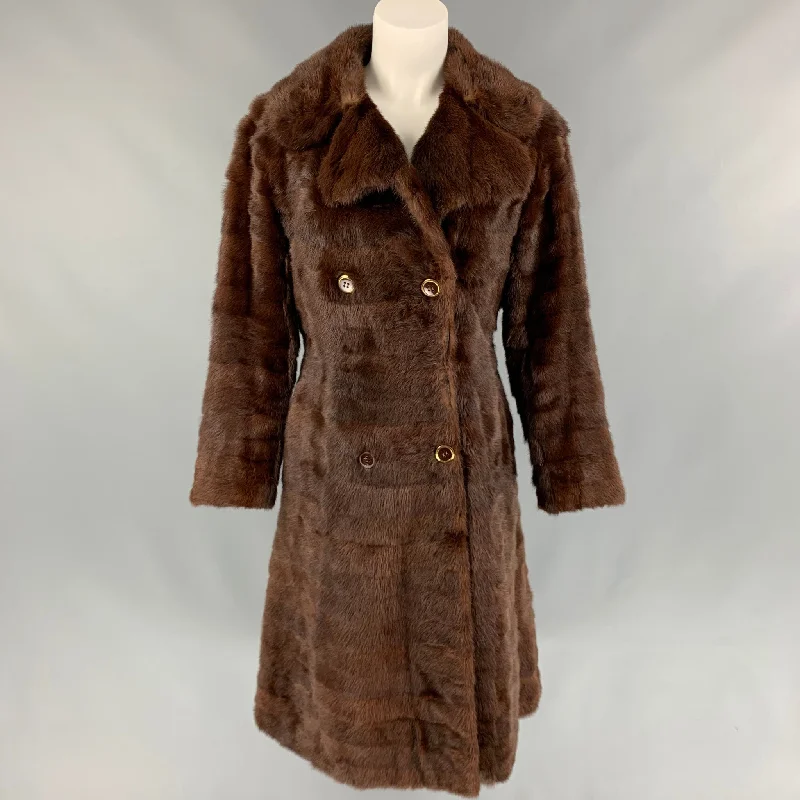 VINTAGE Size M Brown Mink Fur Double Breasted Coat