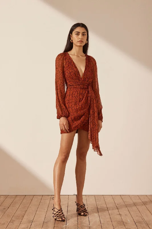 ATRANI PLUNGED LONG SLEEVE MINI DRESS