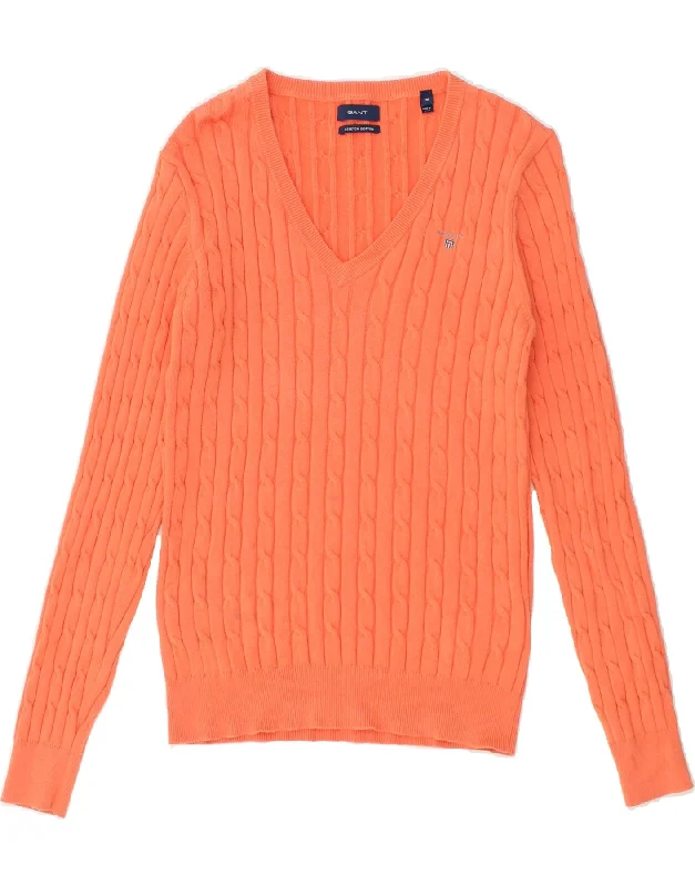 GANT Womens V-Neck Jumper Sweater UK 14  Medium Orange Cotton