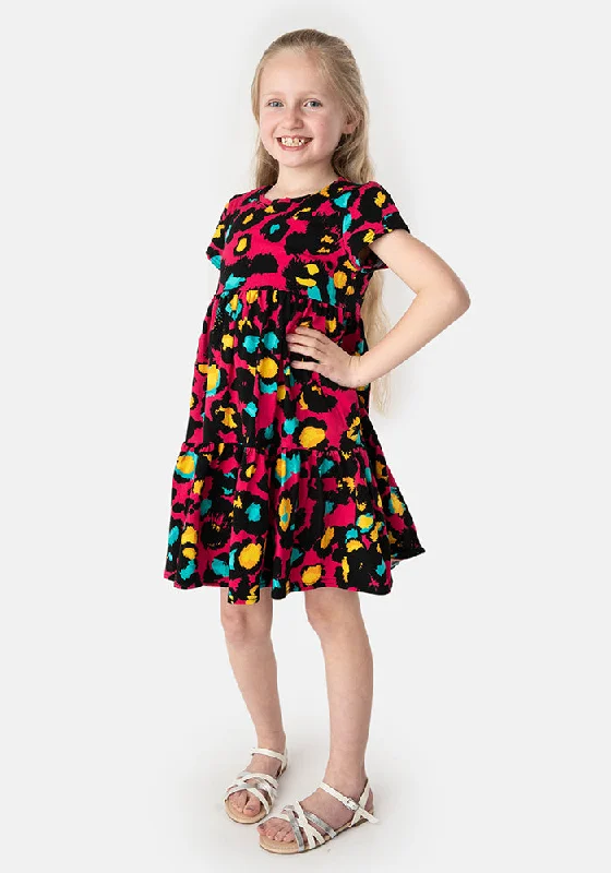 Children's Pink Animal Print Cotton Dress (Mariah)