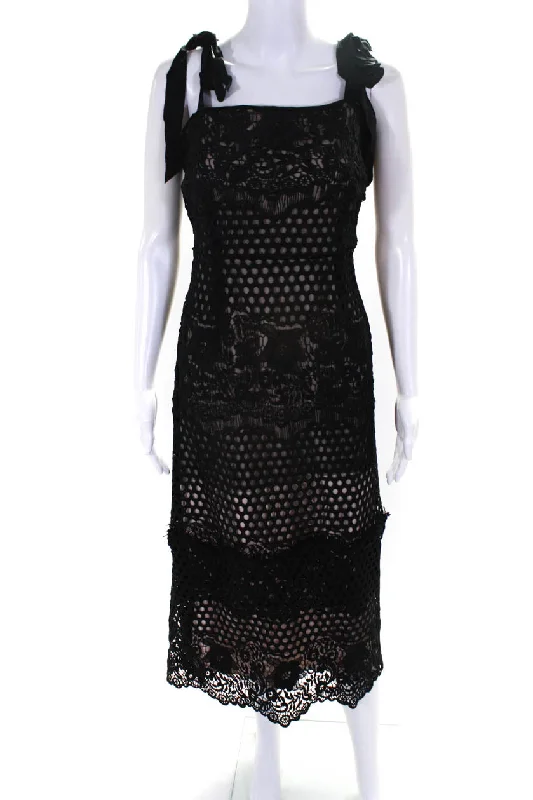 Alice McCall Womens Embroidered Floral Print Eyelet A-line Dress Black