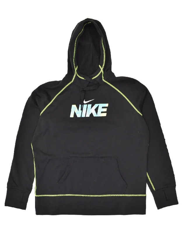 NIKE Womens Therma-Fit Graphic Hoodie Jumper UK 18 XL Black Polyester