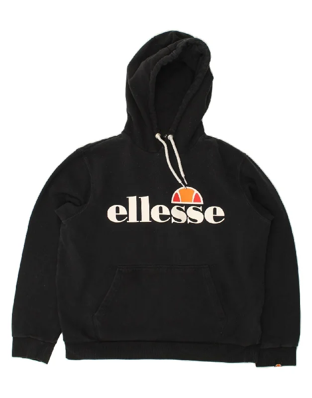 ELLESSE Womens Graphic Hoodie Jumper UK 12 Medium  Black Cotton