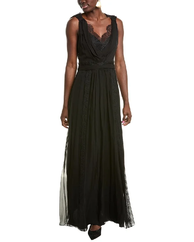 Alberta Ferretti Lace Trim Silk Gown