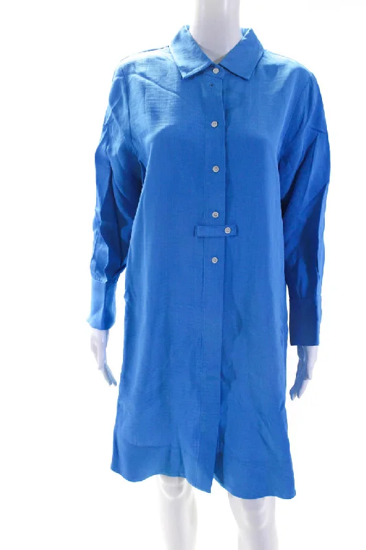 CO Womens Long Sleeve Button Down Midi Shirt Dress Cerulean