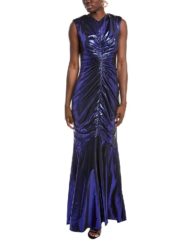 Rene Ruiz Hand-Draped Metallic Stretch Gown