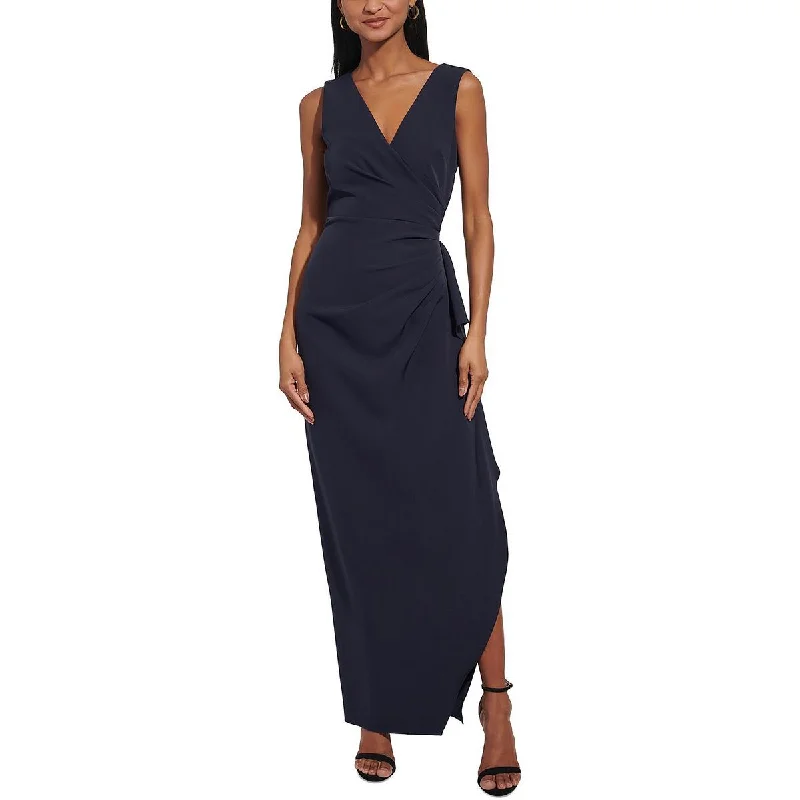 Womens Gathered V-Neck Evening Dress