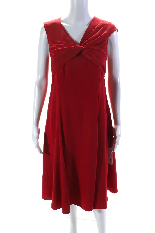 Adeam Womens Francis Sleeveless Drapey Knot A Line Dress Scarlet Red