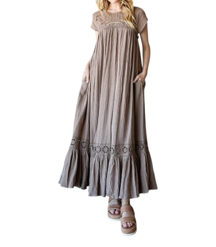 Gauze Maxi Dress In Taupe