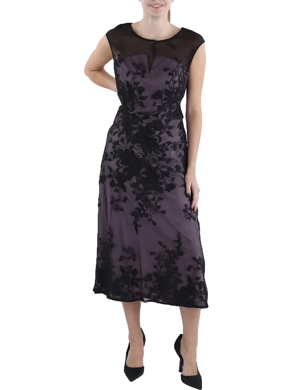 Womens Embroidered Midi Cocktail And Party Dress