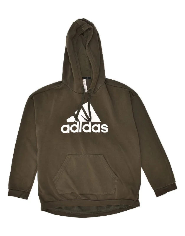 ADIDAS Womens Oversized Graphic Hoodie Jumper UK 8/10 Small Khaki