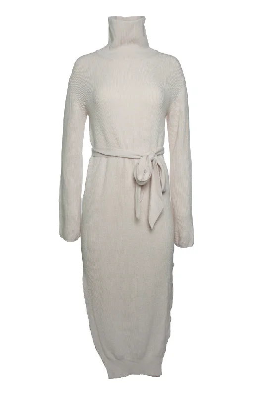 maxi wrap wool turtle neck dress in beige