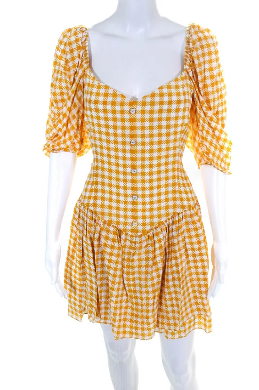 Caroline Constas Womens Quinn Dress Yellow Gingham