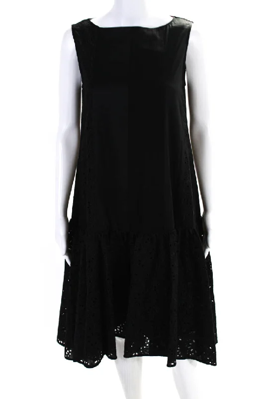 Adeam Womens Oceanic Cotton Eyelet Lace Shift Dress Black