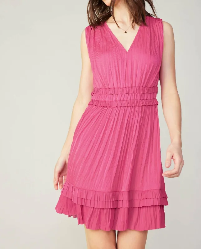 Aurora Crinkled Pleated Mini Dress In Fuschia