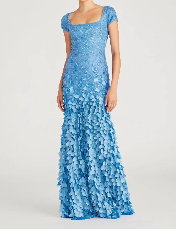 Dawn Scoop Neck Beaded Gown In Airy Blue