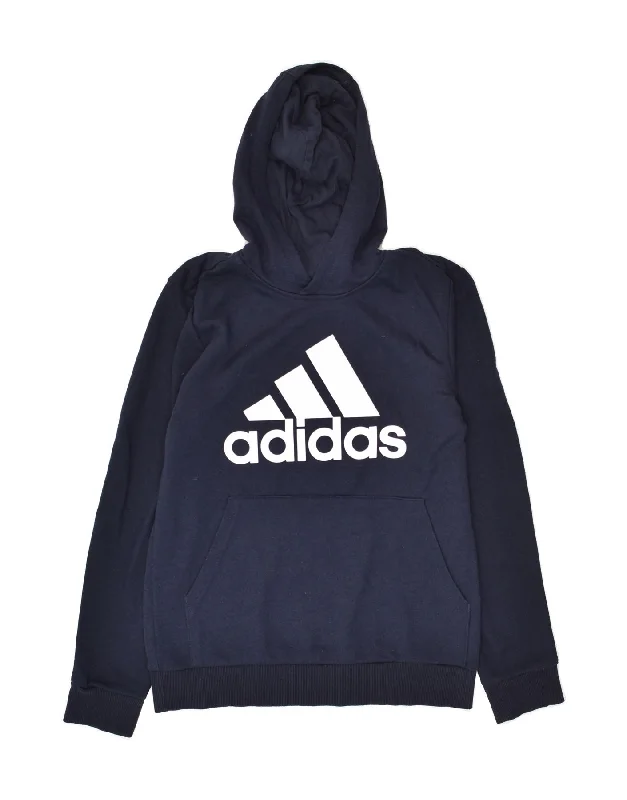 ADIDAS Womens Graphic Hoodie Jumper UK 10 Small Navy Blue Cotton