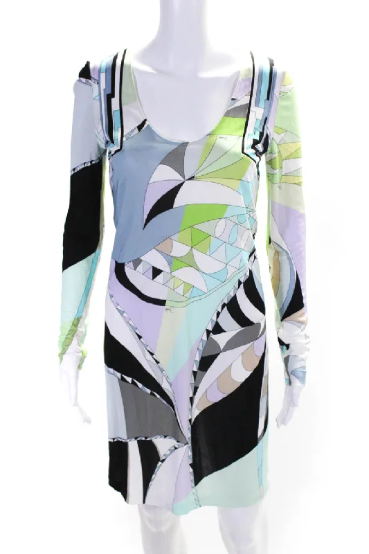 Emilio Pucci Womens Scoop Neck Abstract Printed Knit Dress White Multi