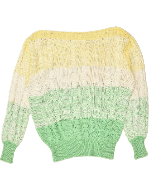 VINTAGE Womens Boat Neck Jumper Sweater UK 12 Medium Green Colourblock