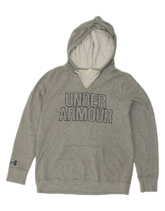 UNDER ARMOUR Womens Graphic Hoodie Jumper UK 16 Large Grey Cotton