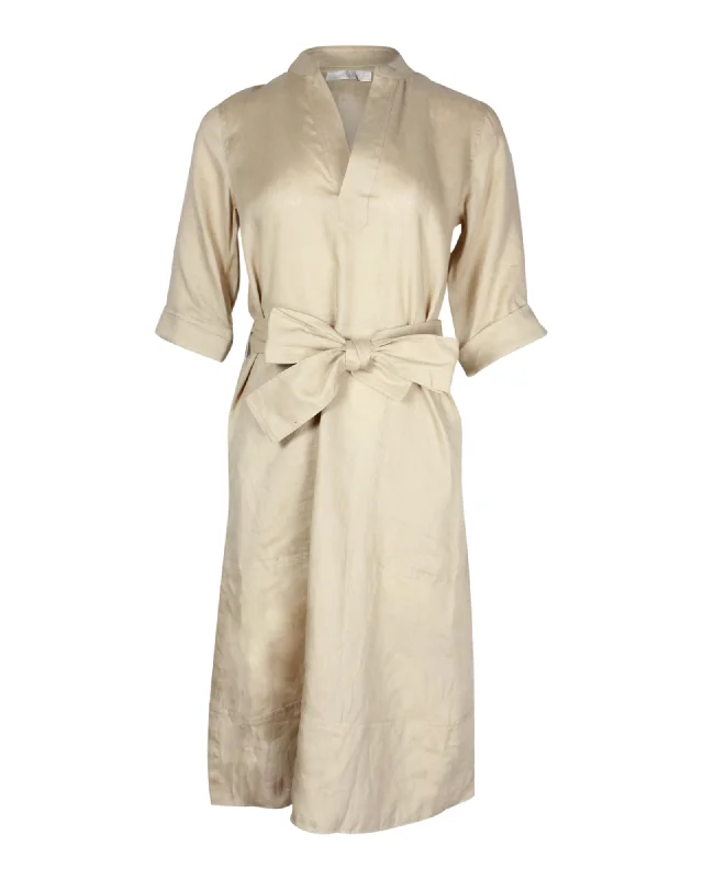 Vanessa Bruno Quarter Sleeves Belted Tunic Dress in Beige Linen