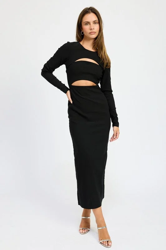 LONG SLEEVE CUTOUT MIDI DRESS