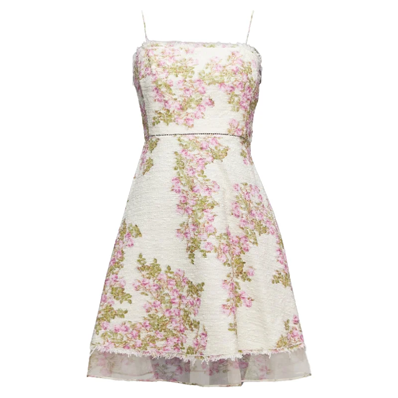 Giambattista Valli Floral Cotton Tweed Sheer Hem Dress