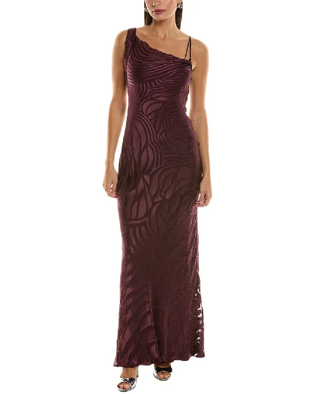 Alberta Ferretti Satin Burnout Silk-Blend Gown