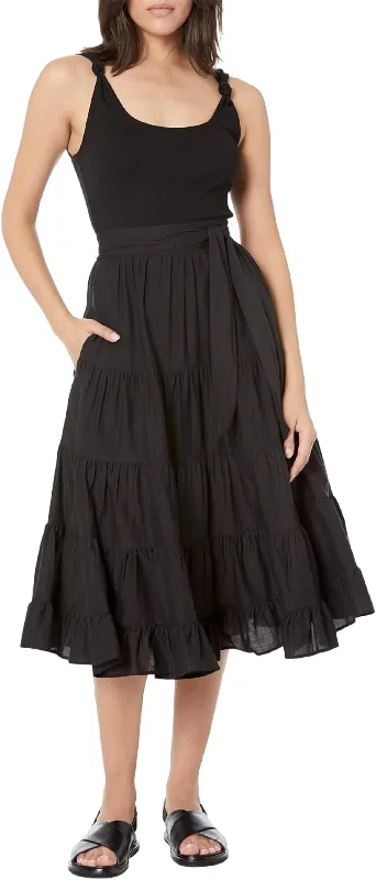 Self-Tie Waist Dress In Black