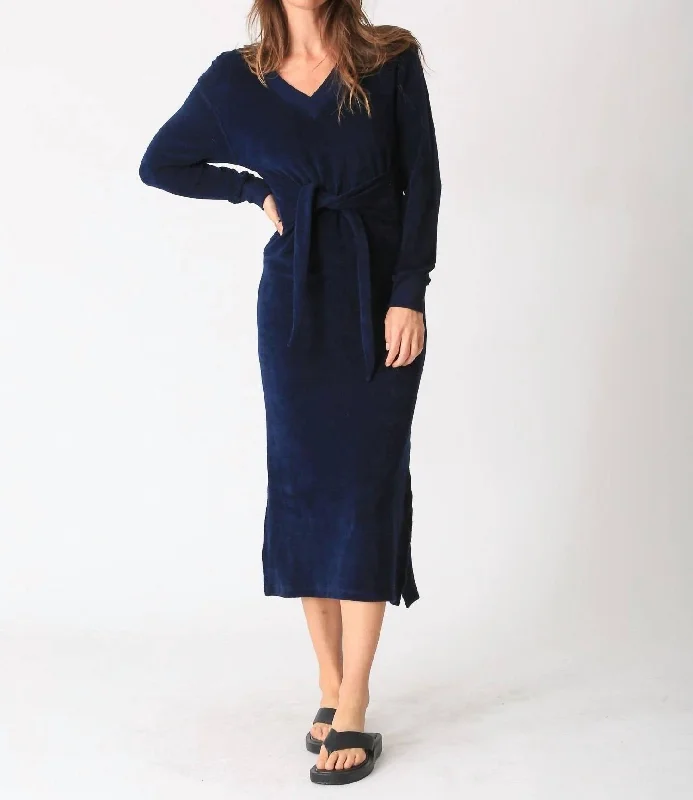 Linden Loop Terry Midi Dress In Indigo